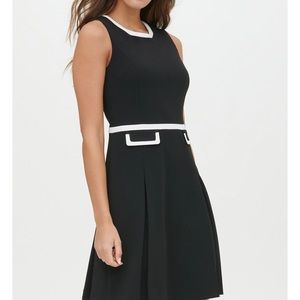 Tommy Hilfiger black scuba crepe dress with white trim - Size 10